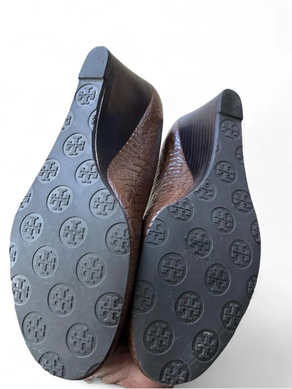 Tory Burch Brown Leather Logo Round-Toe  Wedge